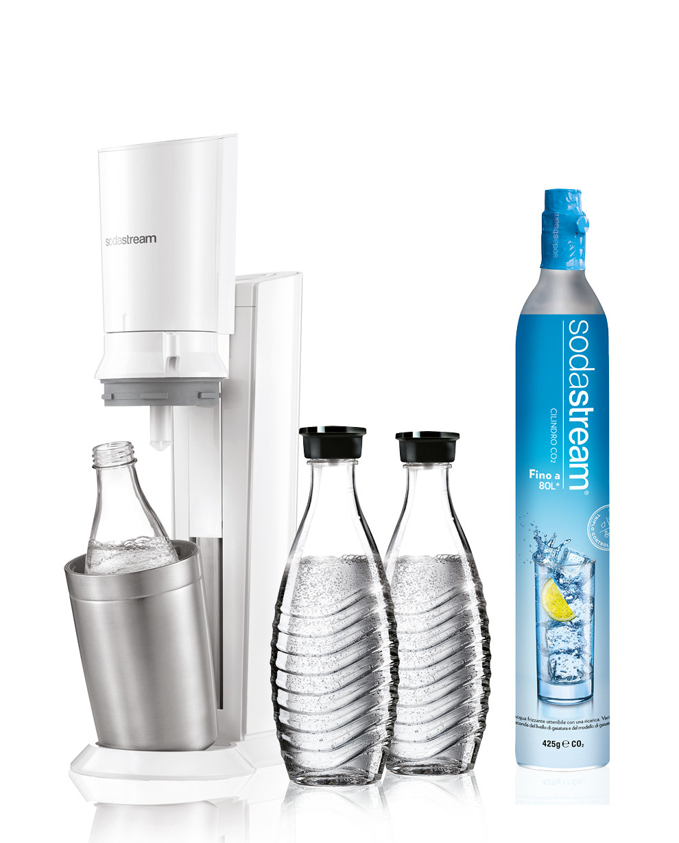 Gasatore SodaStream Crystal Bianco e 3 Bottiglie in Vetro