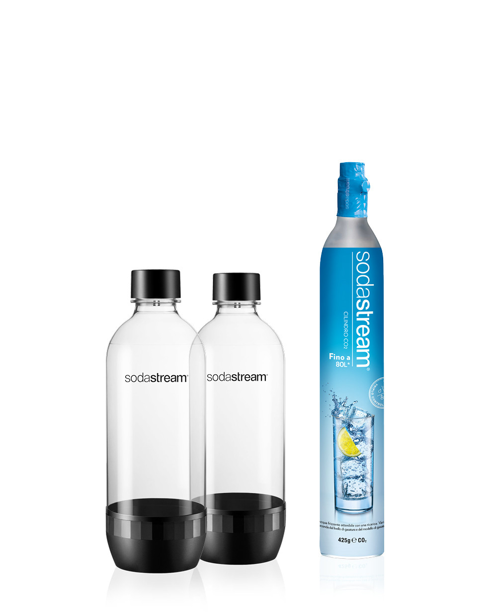 SodaStream Terra 1012813490 - Gorgogliatore d'acqua con cilindro di CO2, 2  bottiglie di plastica lavabili in lavastoviglie da 1 l e 1 bottiglia in  plastica lavabile in lavastoviglie, altezza 44 cm, : : Casa e  cucina