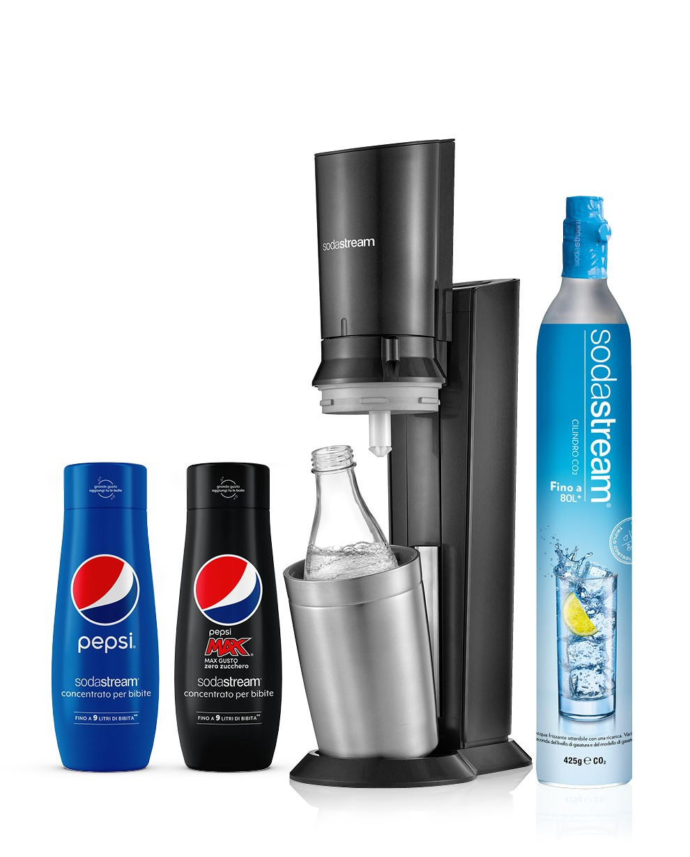 Gasatore SodaStream Crystal Nero e 2 Concentrati Pepsi