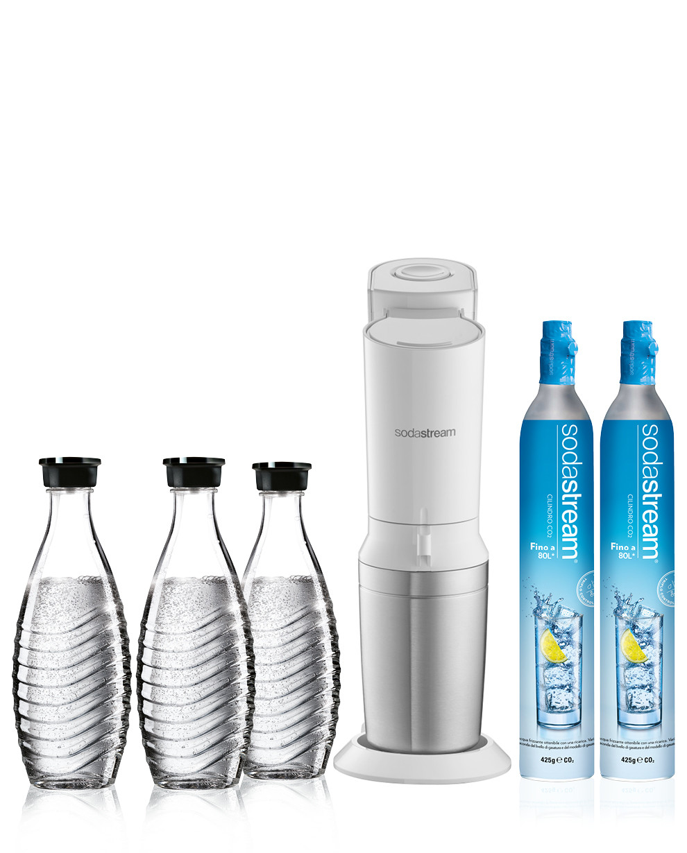 Gasatore SodaStream Crystal Bianco e 3 Bottiglie in Vetro