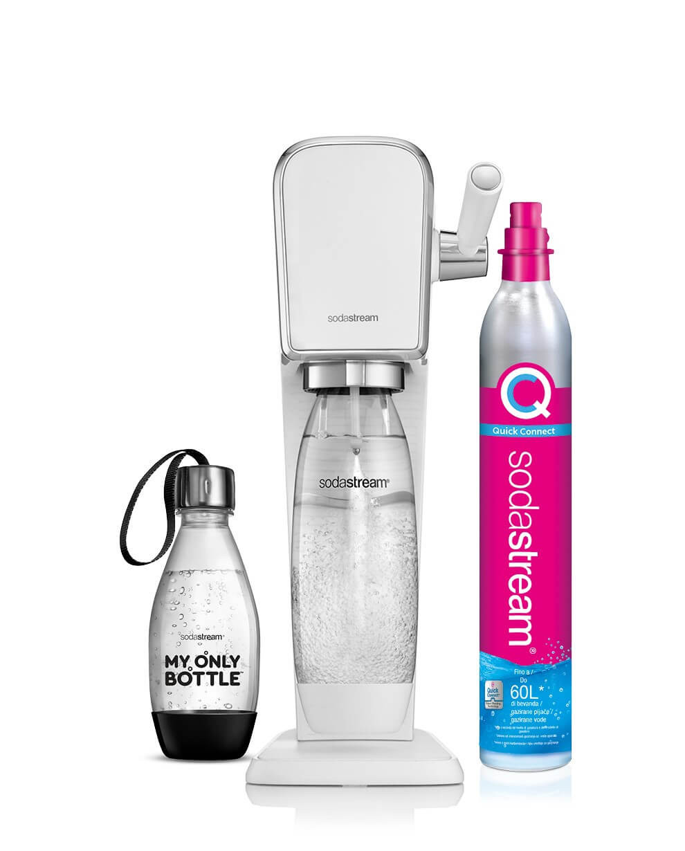 Sodastream Art bianco, Gasatore d'Acqua per Trasformare l'Acqua in Acqua  Frizzante, Incluso Cilindro Contente Co2, 1 Bottiglia da un Litro, ‎18.4 x  29.7 x 44.4 Centimetri : : Casa e cucina